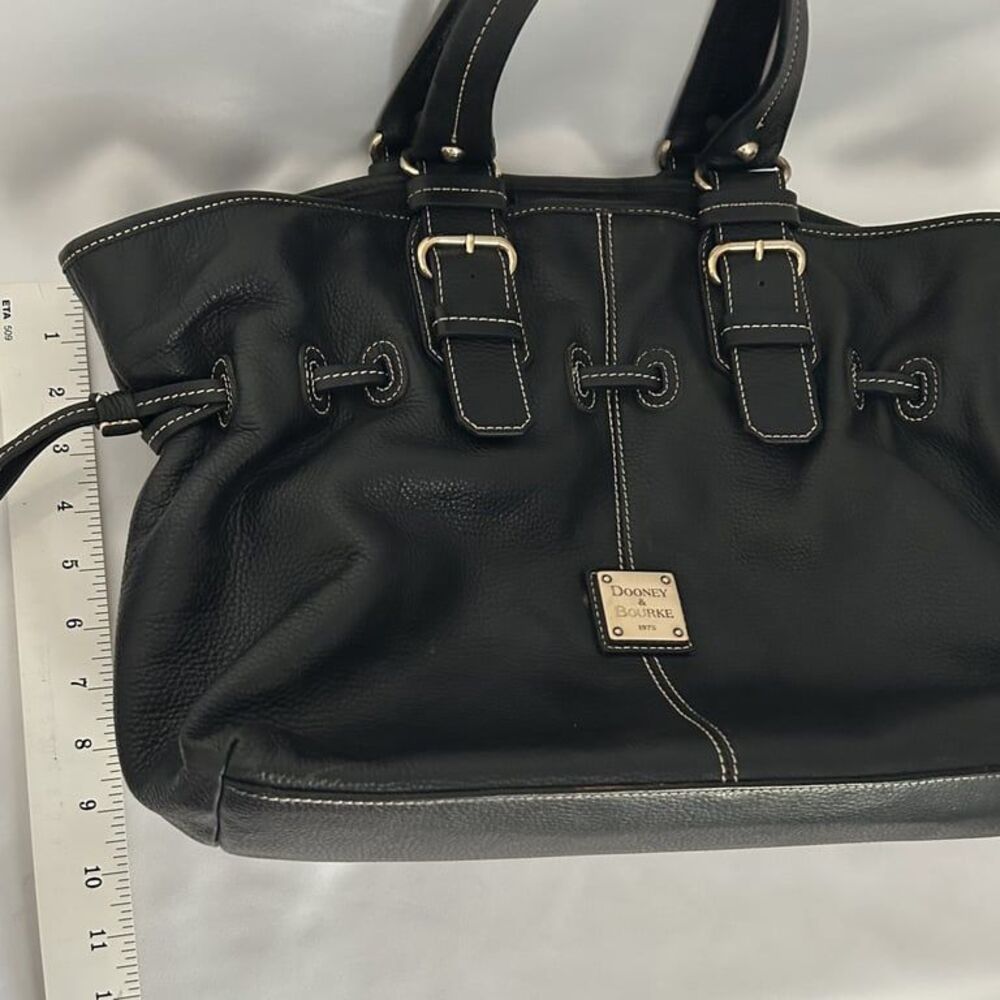 Dooney & Bourke Pebbled Leather Drawstring Tote Satchel Black Contrast Stitch - Picture 14 of 15